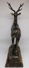 Charger l&#39;image dans la galerie, Sculpture en bronze avec socle en bois, cerf debout. XXe siècle
