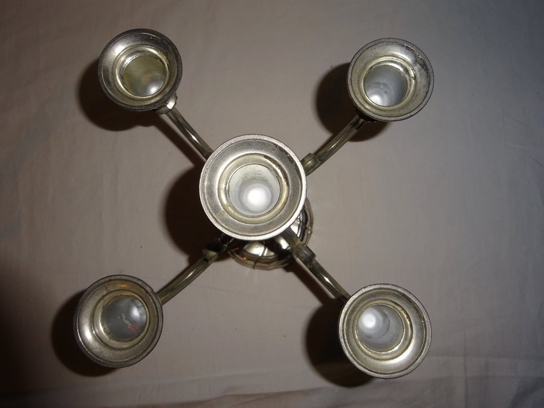Chandelier allemand à 5 branches en cuivre argenté, 1950