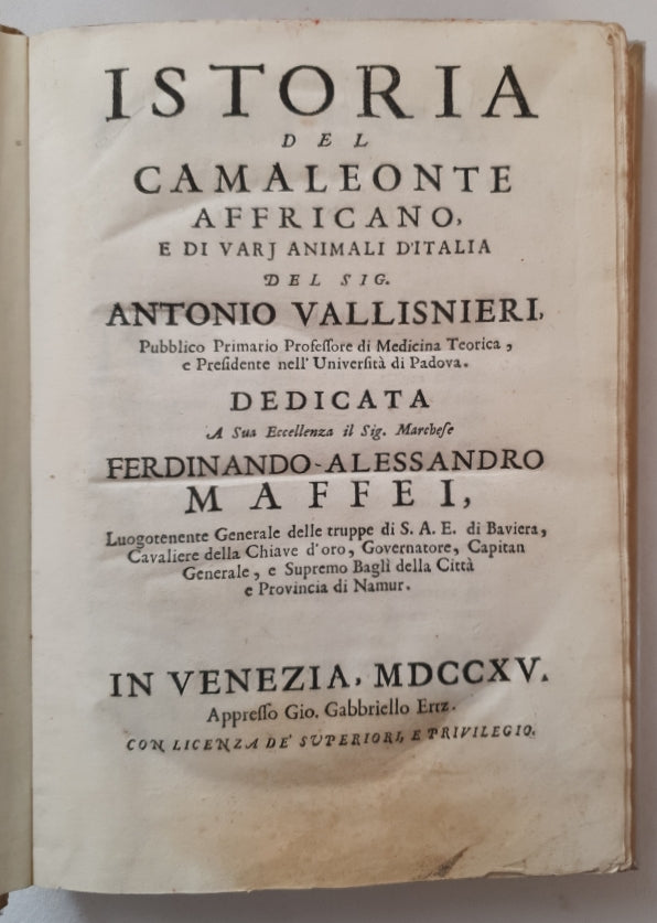 Livre VALLISNIERI (Antonio) - Istoria del Camaleonte Affricano