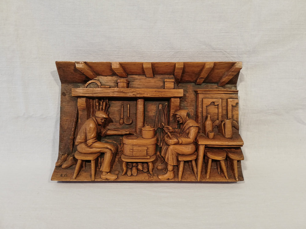 Grand tableau artisanal sculpté en bois